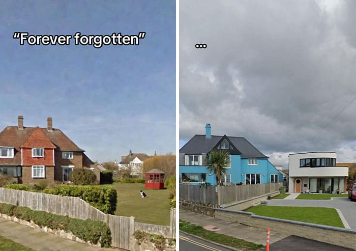 Comparison of two houses with the caption 'Forever forgotten' at the top.