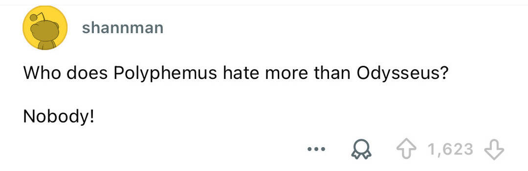 A social media post asking who Polyphémus hates more than Odysseus.