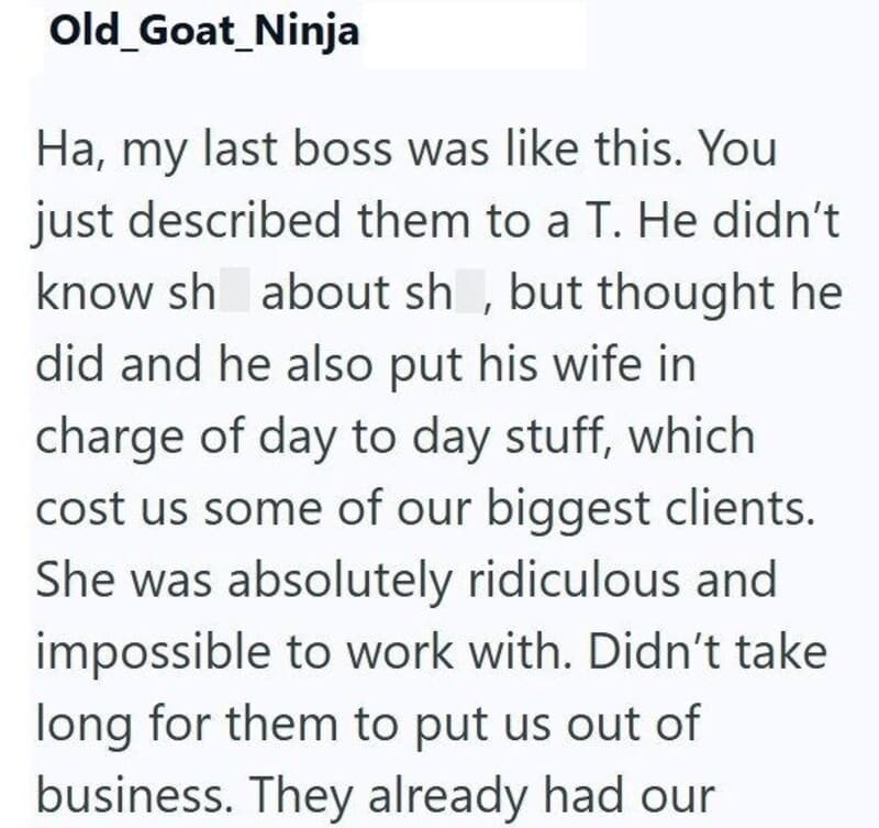 A screenshot of a text message about a boss and employee communication issues.