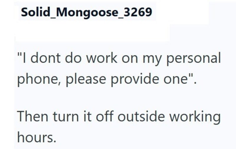 Quote about not working on personal phone and turning it off outside work hours.