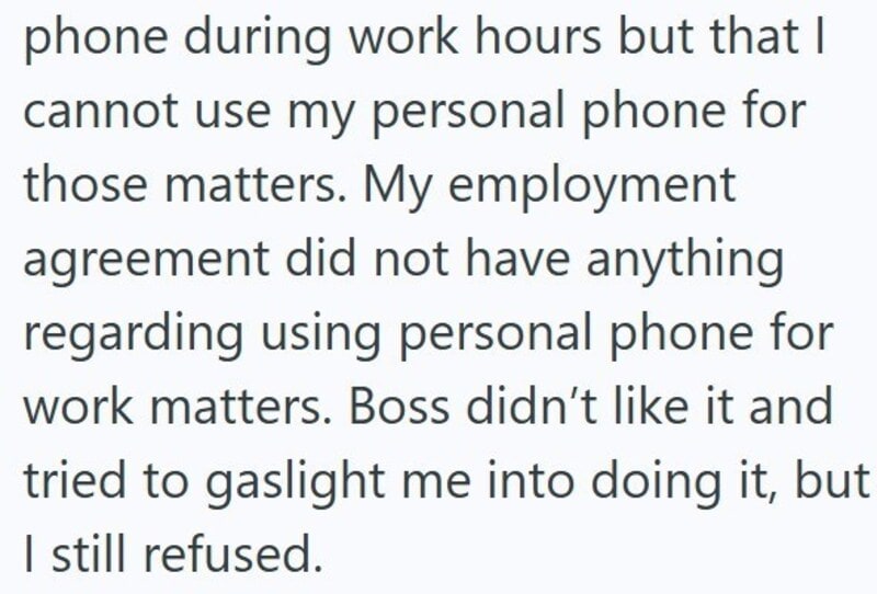 Employee's message about personal phone use during work hours.