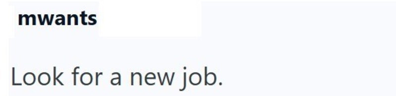 Text from the image: 'mwants Look for a new job.'.