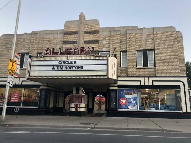 Allenby Theatre with marquee displaying 'Circle K & Tim Hortons'.