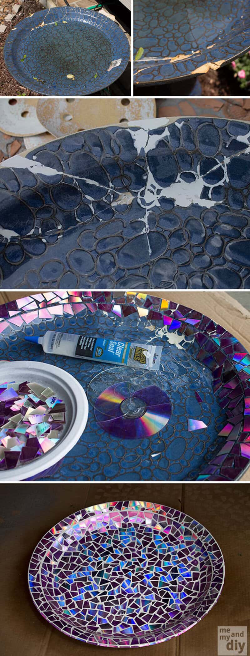Colorful mosaic art pieces and a repair kit for broken items.