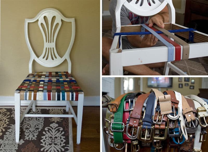 Various furniture repairs and DIY projects including a chair, a bed frame, and belts.