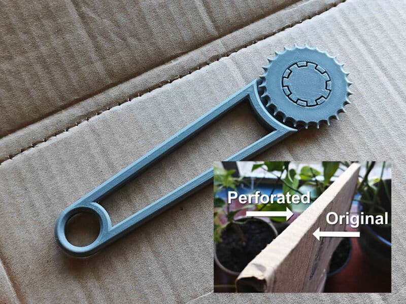 3D-printed gear wrench with perforated and original versions shown.