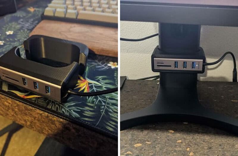 Dual images of a USB hub with multiple ports on different surfaces.