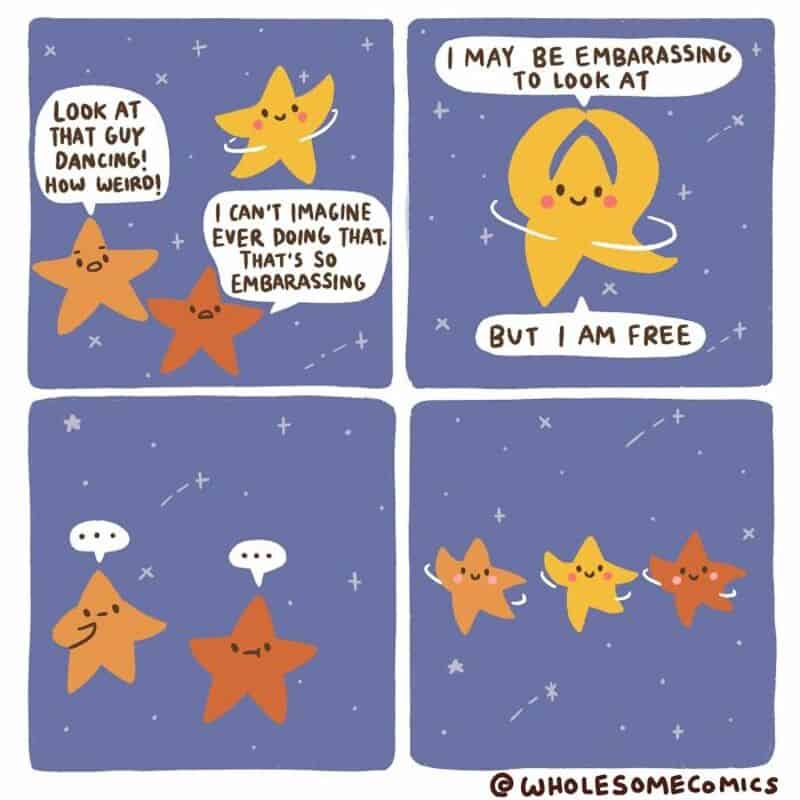 Stars talking about dancing and feeling free in space.