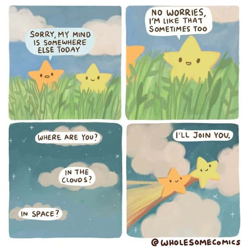 Cute comic with two stars talking about their feelings and space adventures.