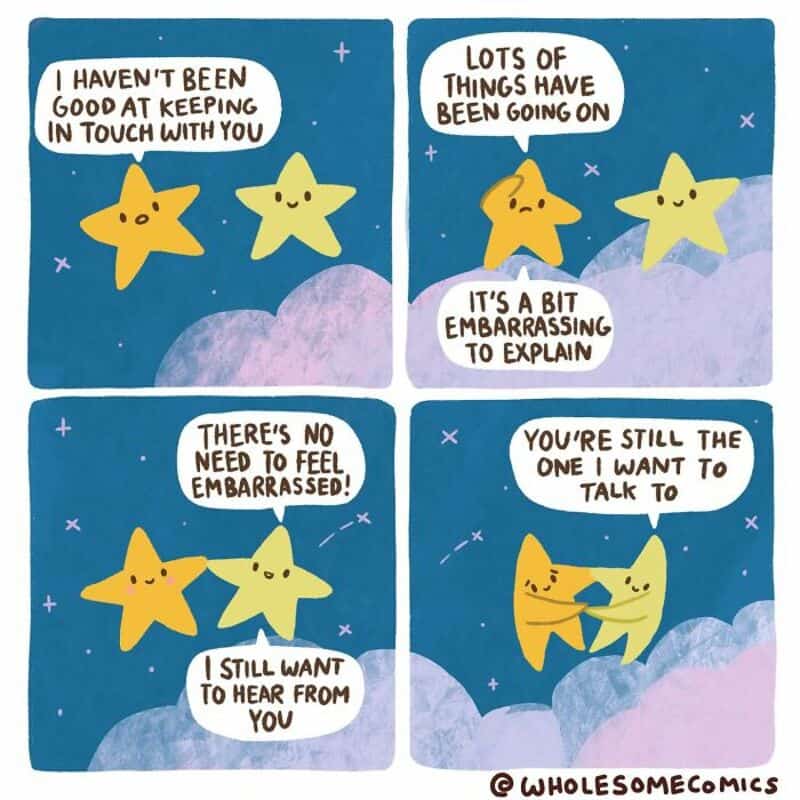 Cute comic with stars talking about feelings and communication.