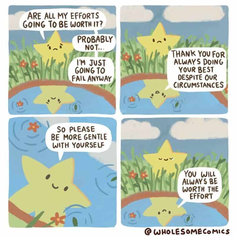 Wholesome comic with star and fish characters sharing encouraging messages.