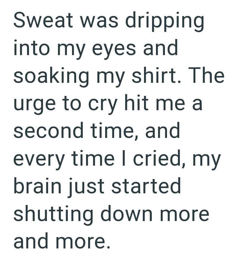 Text about sweat, tears, and emotional distress at work.