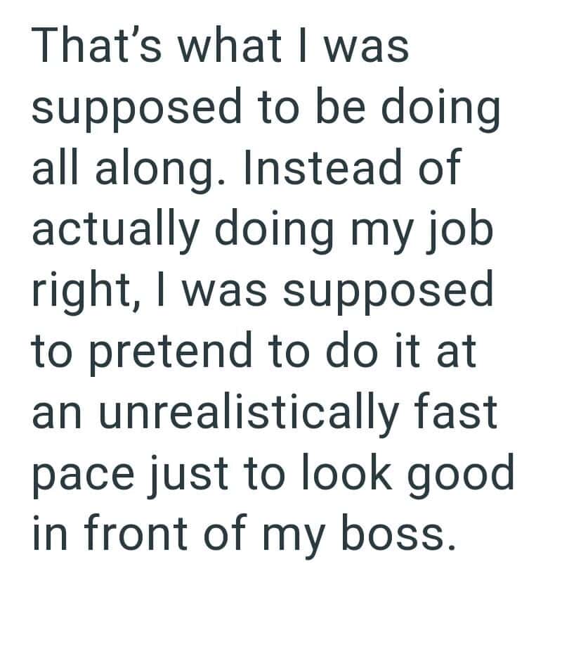 Text about pretending to work instead of doing the job.