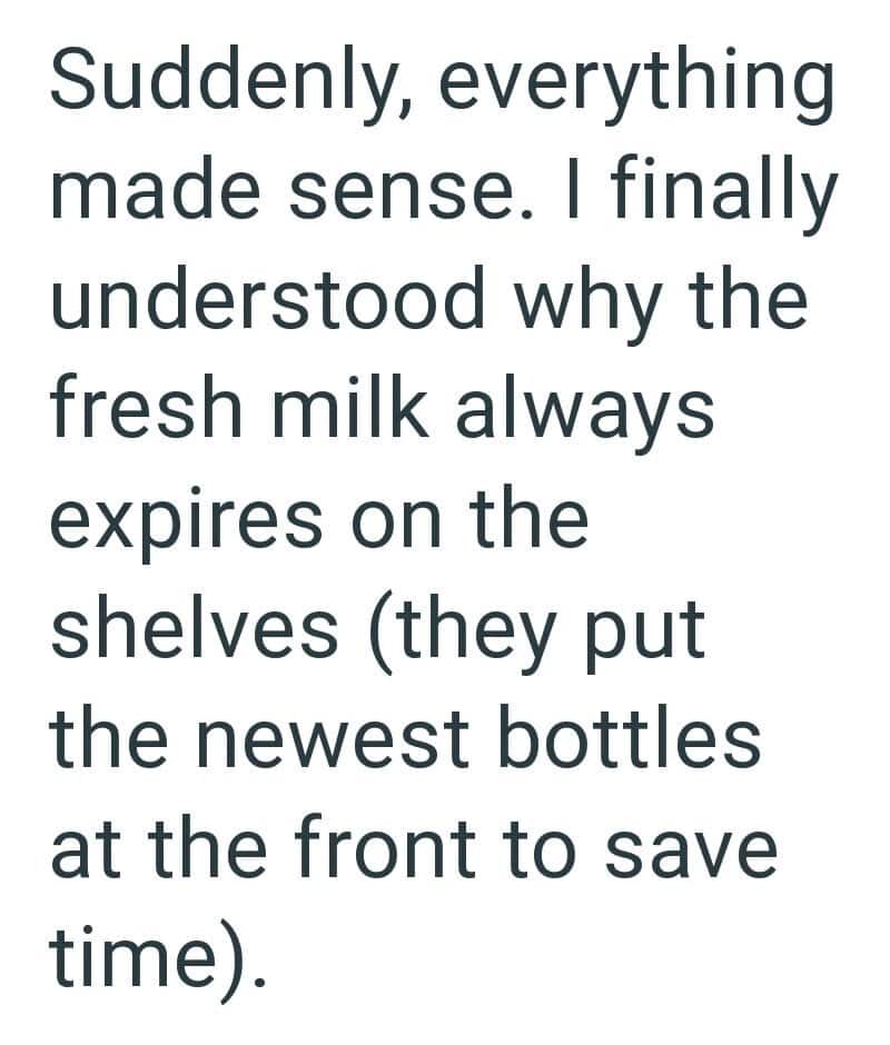 Person reflecting on why fresh milk expires quickly on shelves.
