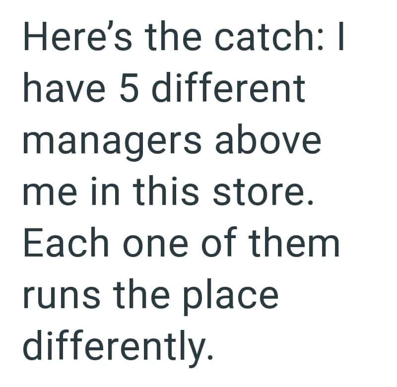 Quote about having 5 managers above, each running the store differently.
