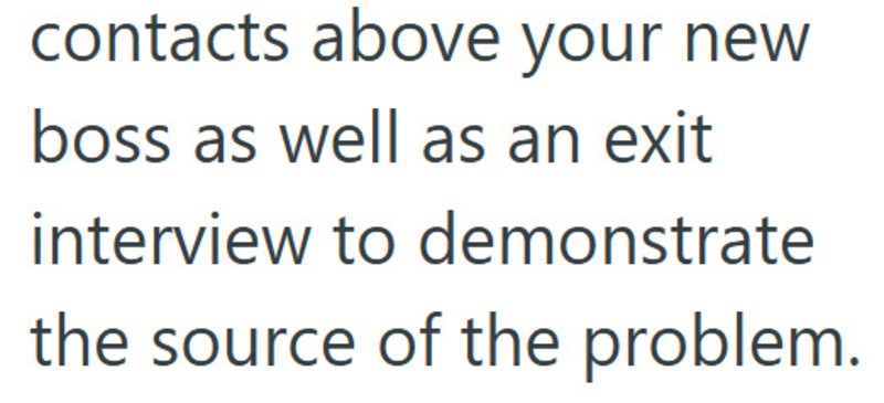 Contacts above your new boss and an exit interview to show the problem source.