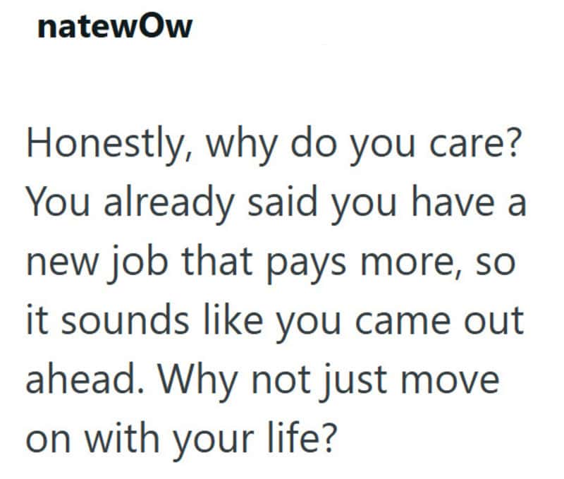 Text from a social media post questioning why someone cares about a new job with higher pay.