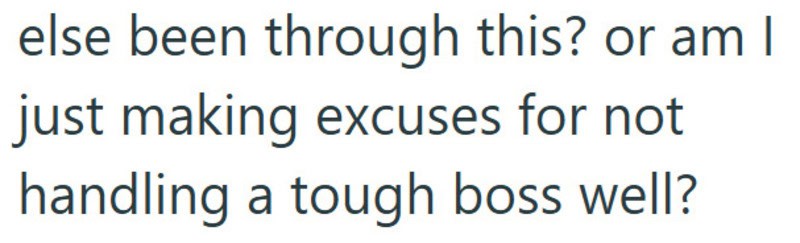 Text from the image discussing handling a tough boss and making excuses.