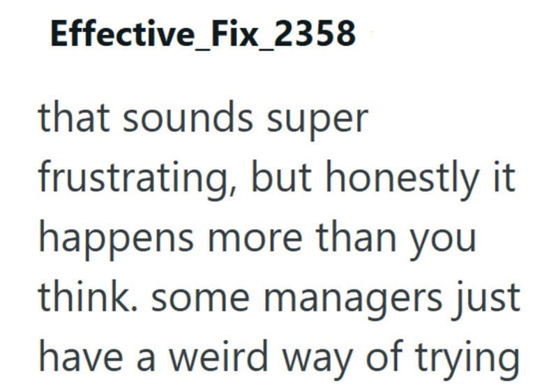 Text from a post titled 'Effective_Fix_2358' discussing managers' behavior.