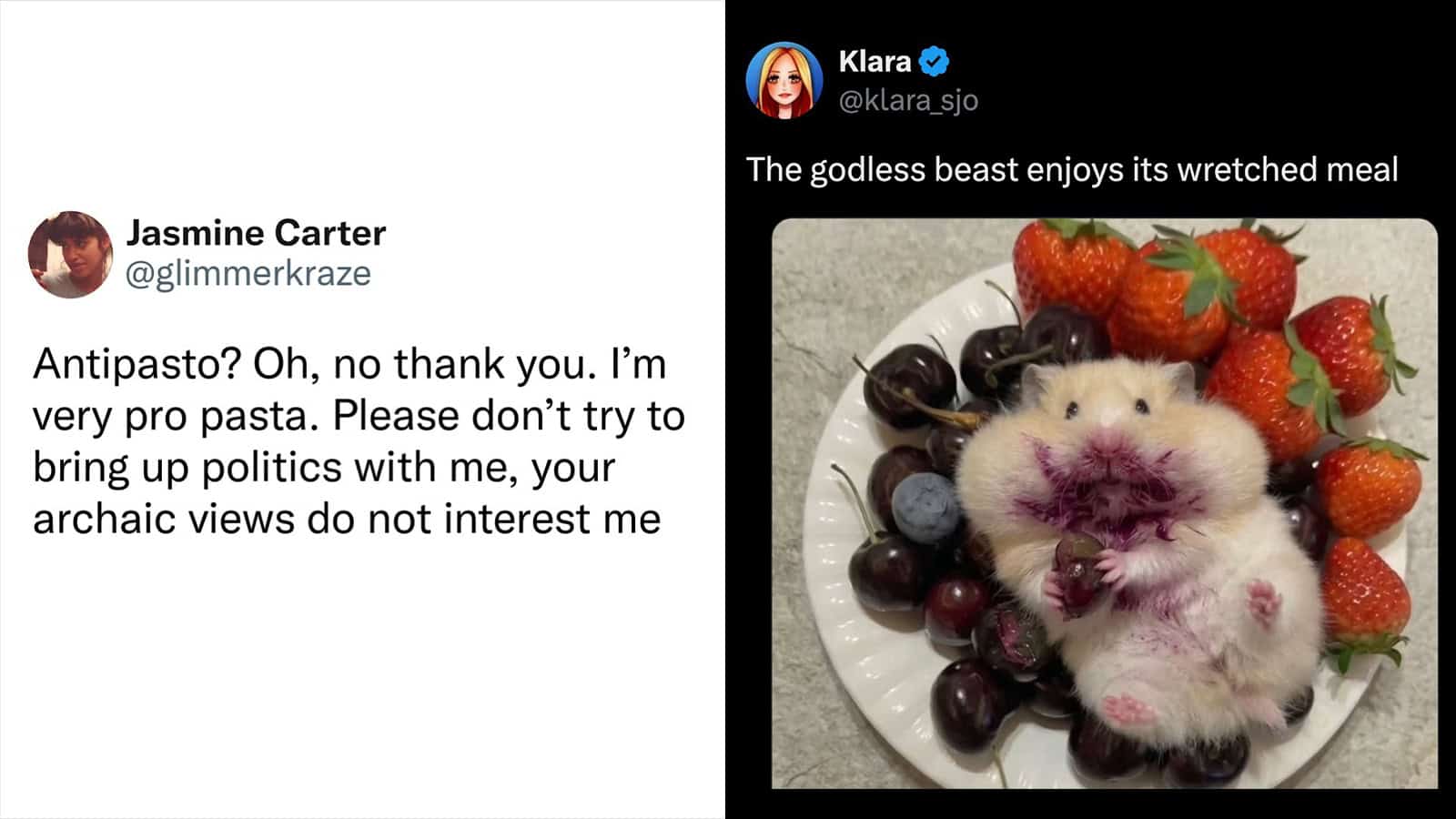 A hedgehog surrounded by strawberries, grapes, and blueberries on a plate.