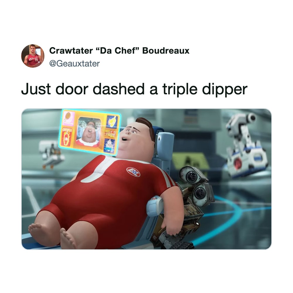 Animated character in a red shirt with a triple-dipper door.
