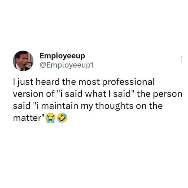 Employeeup tweet about maintaining thoughts on the matter with emojis.