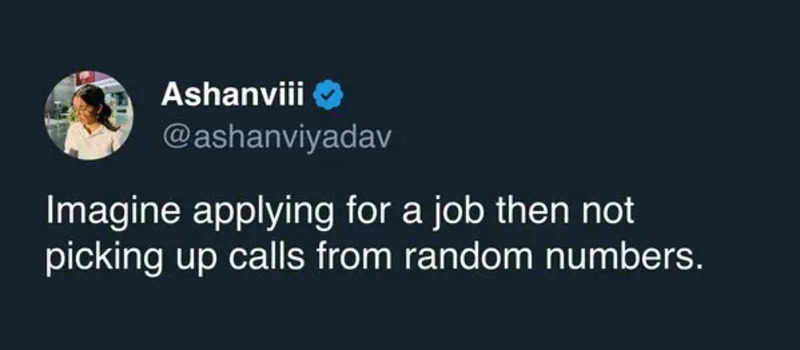 A person is looking at their phone with a caption about job applications and calls.