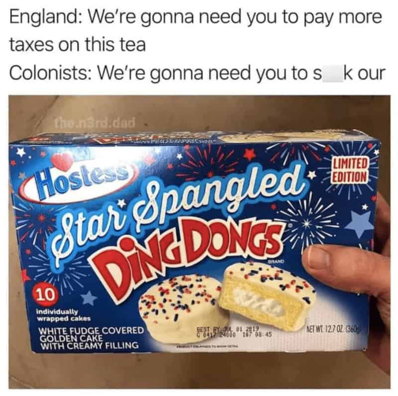 Box of Hostess Star Spangled Ding Dongs with fireworks design and limited edition label.