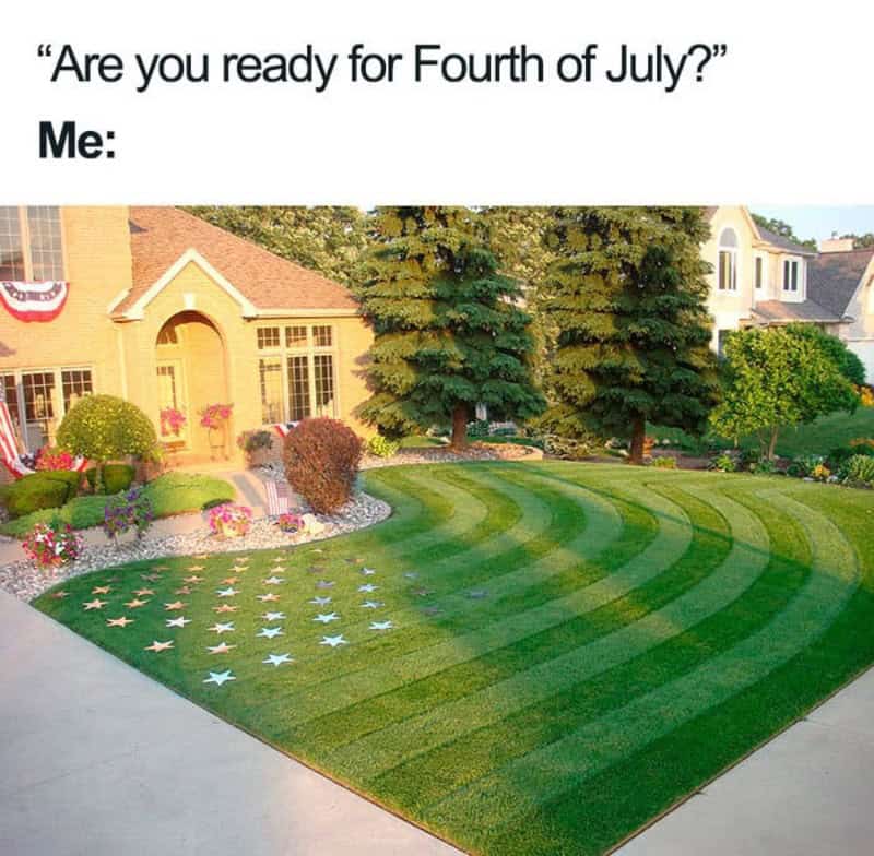 Patriotic lawn with stars and stripes for July 4th celebration.