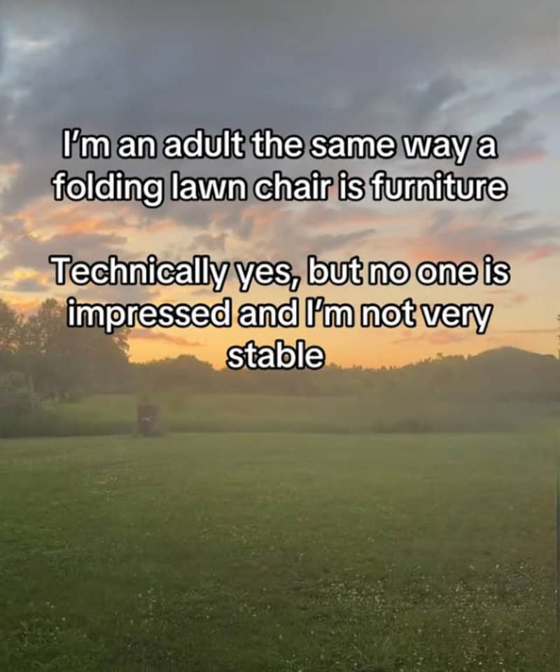 I'm an adult the same way a folding lawn chair is furniture. Technically yes, but no one is impressd.