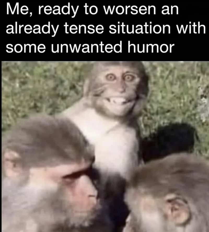 Monkey with a tense expression and a meme caption about worsening situations.