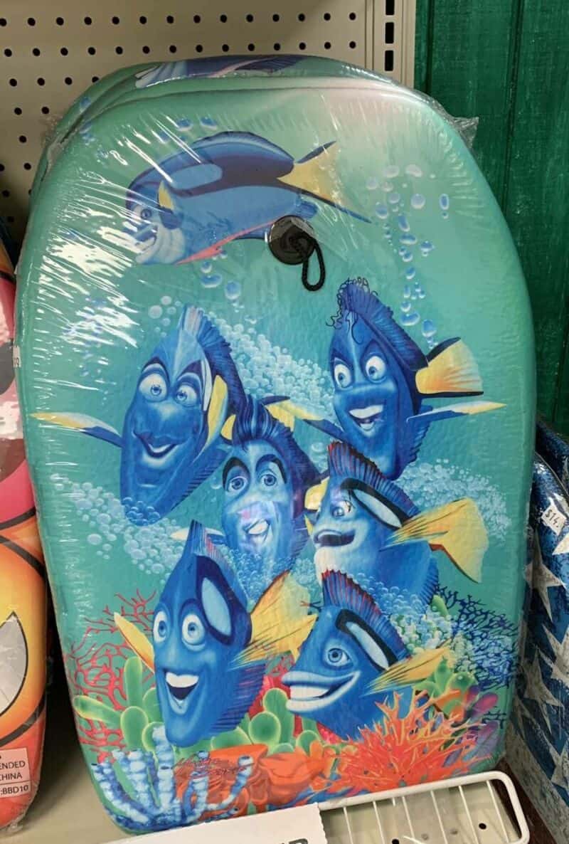 Inflatable pool float with animated fish characters from Finding Nemo.