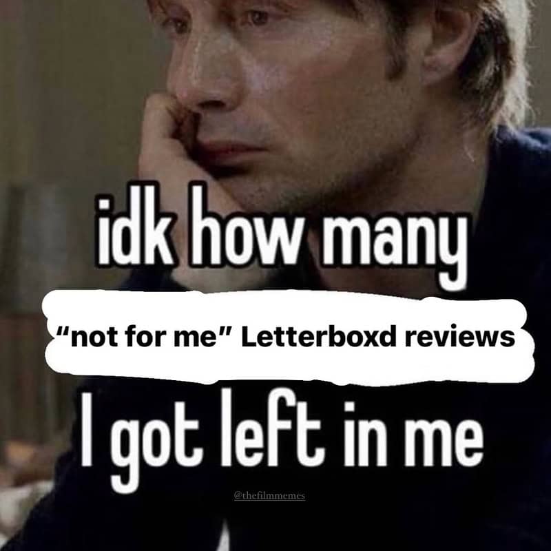 Man with a pensive expression, hand on face, with text about letterbox reviews and feeling left in.