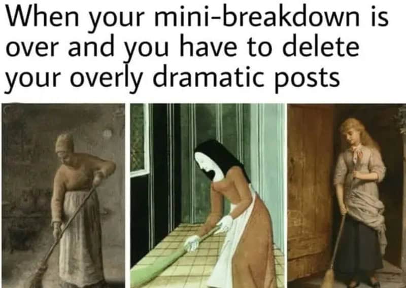 When your mini-breakdown is over and you have to delete your overly dramatic posts.
