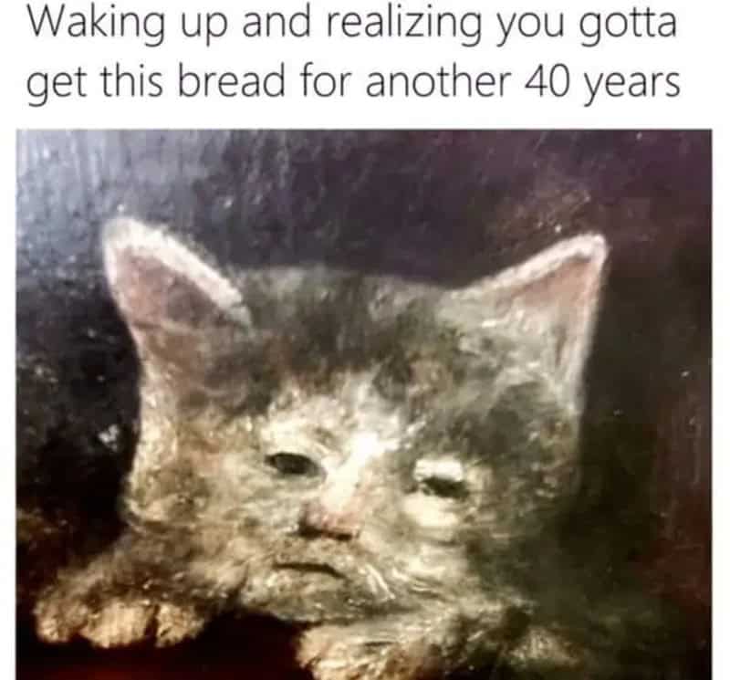 Waking up and realizing you gotta get this bread for another 40 years.