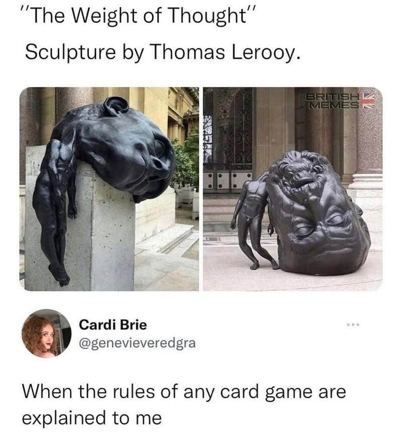 Two sculptures titled 'The Weight of Thought' by Thomas Lerooy, depicting headless, distorted human-.