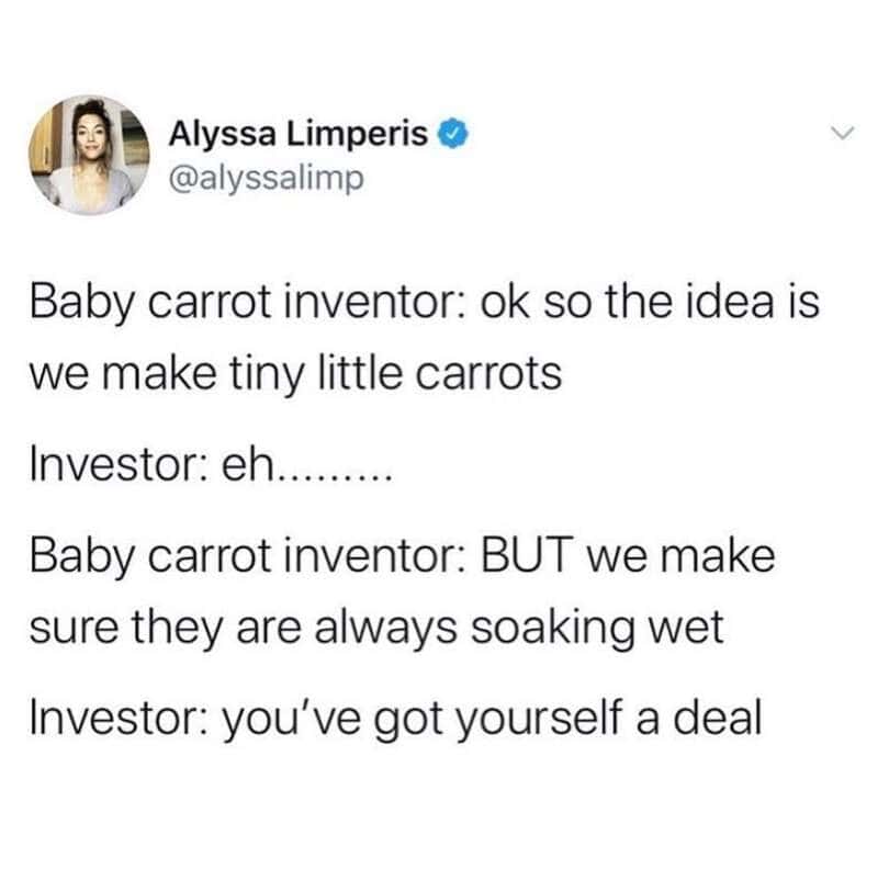 Twitter post by Alyssa Limperis about baby carrots and tiny carrots.