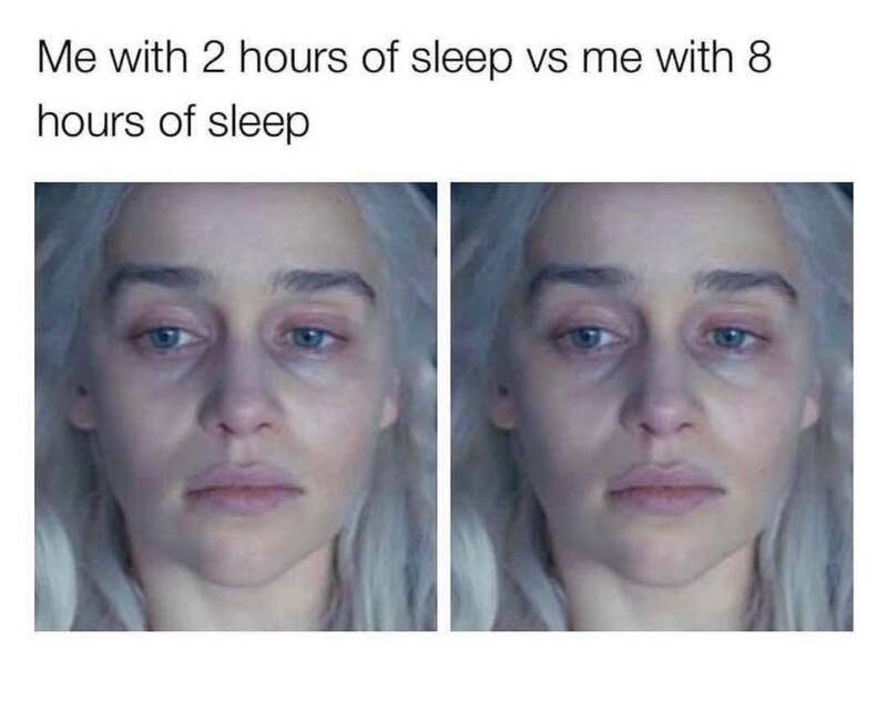 Comparison of a woman with 2 hours of sleep vs 8 hours of sleep.