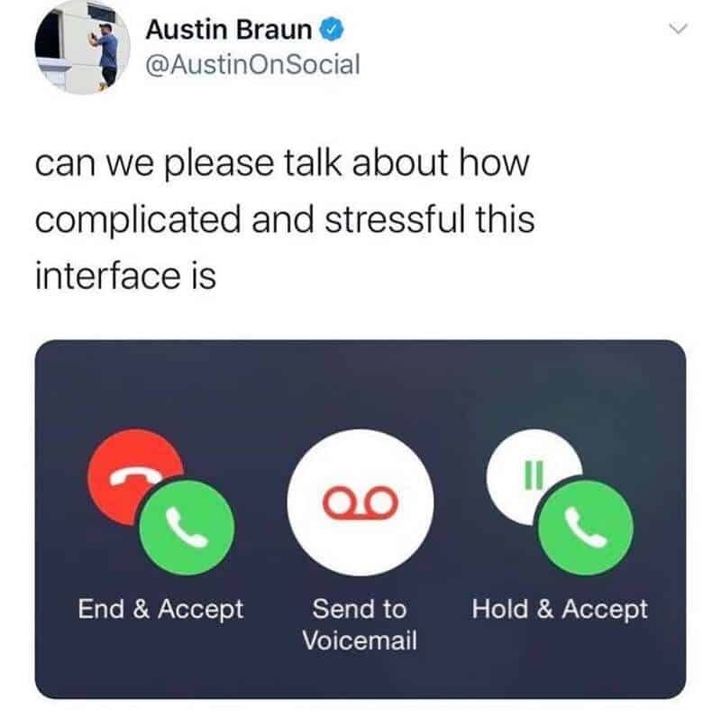 Twitter post by Austin Braun about complicated interface with call options.