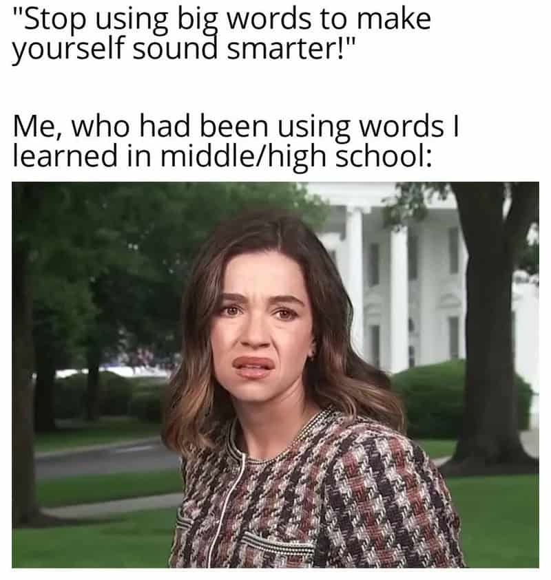 Stop using big words to make yourself sound smarter! Me, who had been using words I learned in high/.