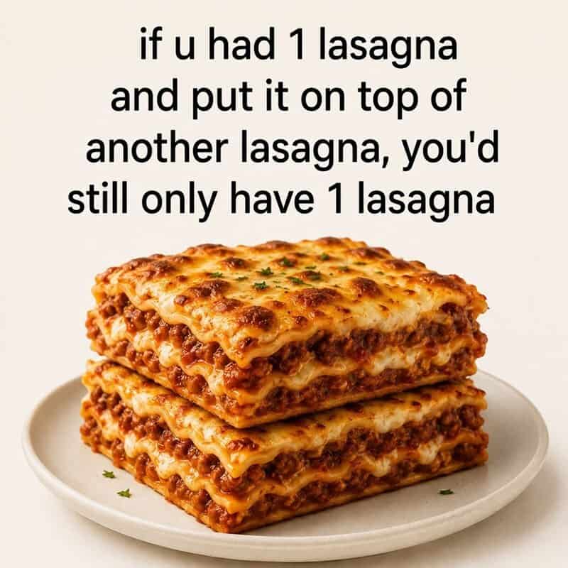 If u had 1 lasagna and put it on top of another lasagna, you'd still only have 1 lasag.