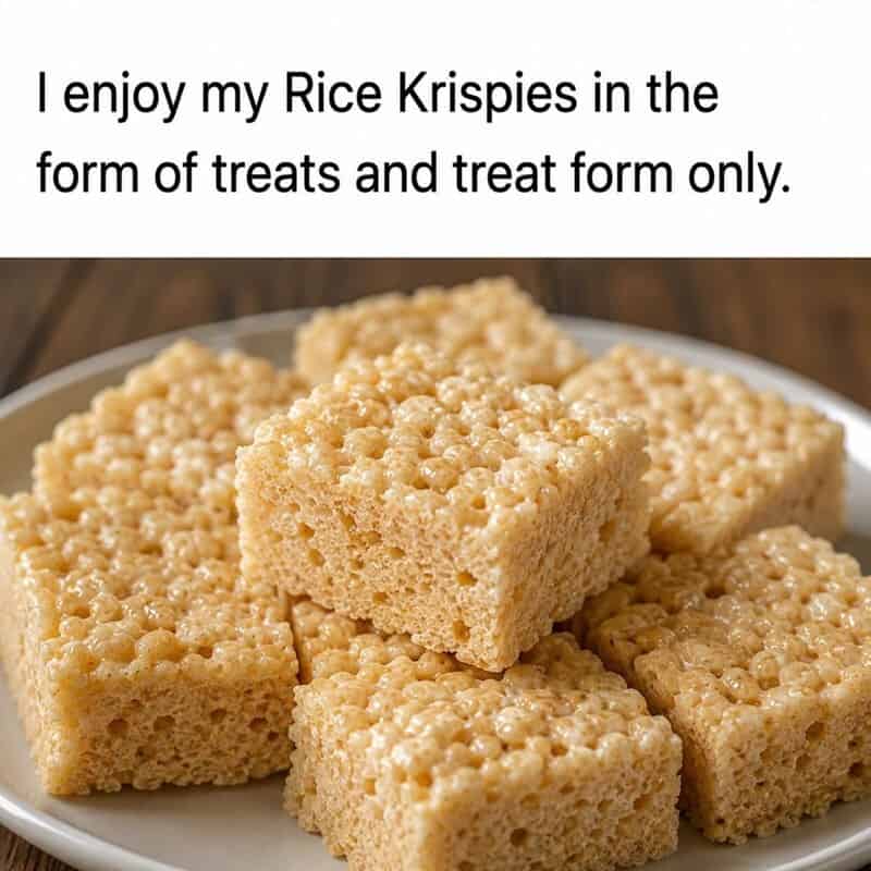 Rice Krispies treats in square form, on a white plate.