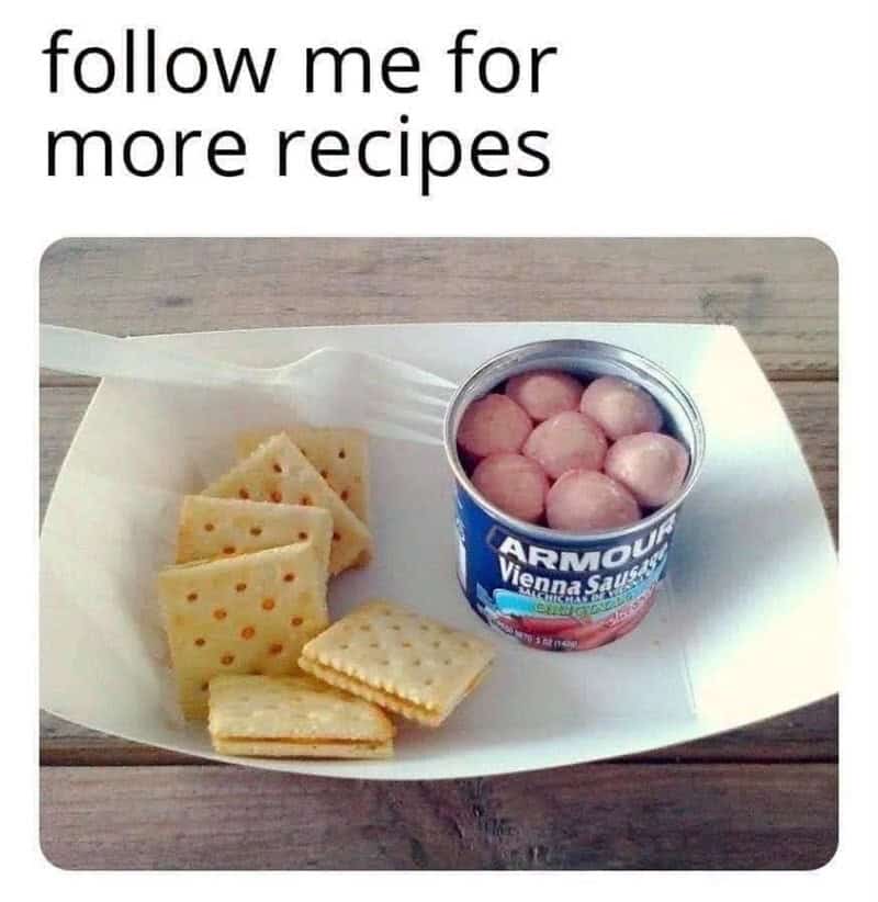 Follow me for more recipes with a can of Vienna sausages and crackers.