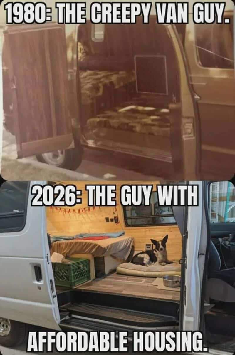 Comparison of a creepy van guy in 1980 and an affordable housing guy in 2026.