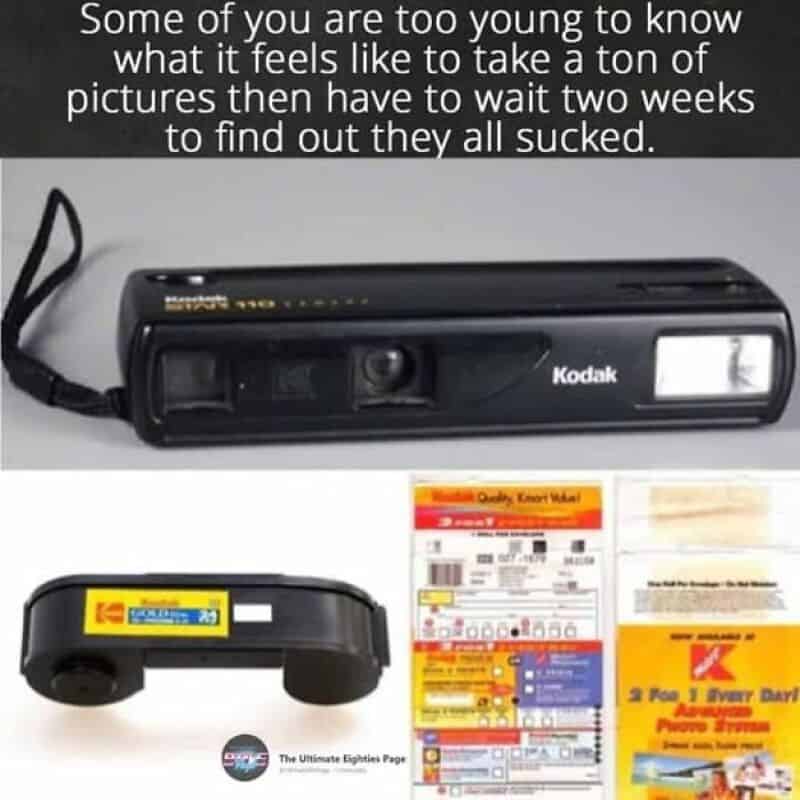 Kodak camera with a quote about taking pictures and waiting two weeks to see results.