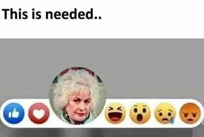 This is needed.. meme with a woman with white hair and reaction emojis.