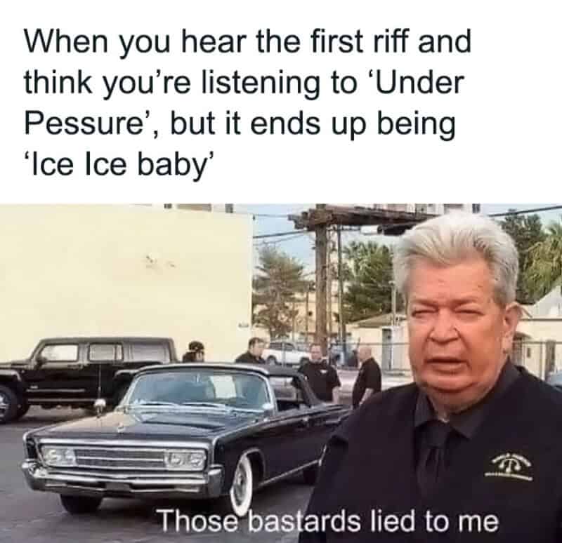 Memes about music mishearing with a man and cars in the background.