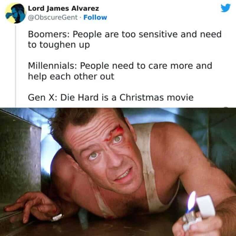 Image of Bruce Willis from Die Hard with a cut on his forehead, lying on the ground.