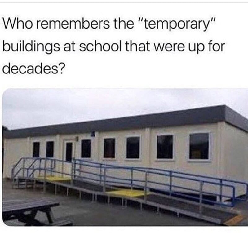 Who remembers the 'temporary' buildings at school that were up for decades?.