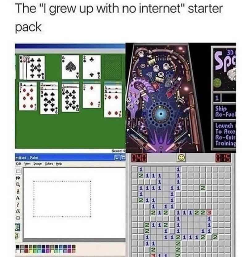 A collage of old computer games and screens with the caption 'The "I grew up with no internet" start.